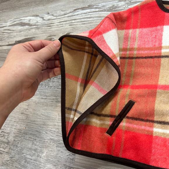 Janie & Jack Baby Plaid Cape Jacket 6–12 Months Red Tan Gold Button Fall Layer - Picture 4 of 8